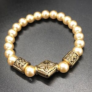 Champagne Faux Pearl Stretch Embellished Bracelet